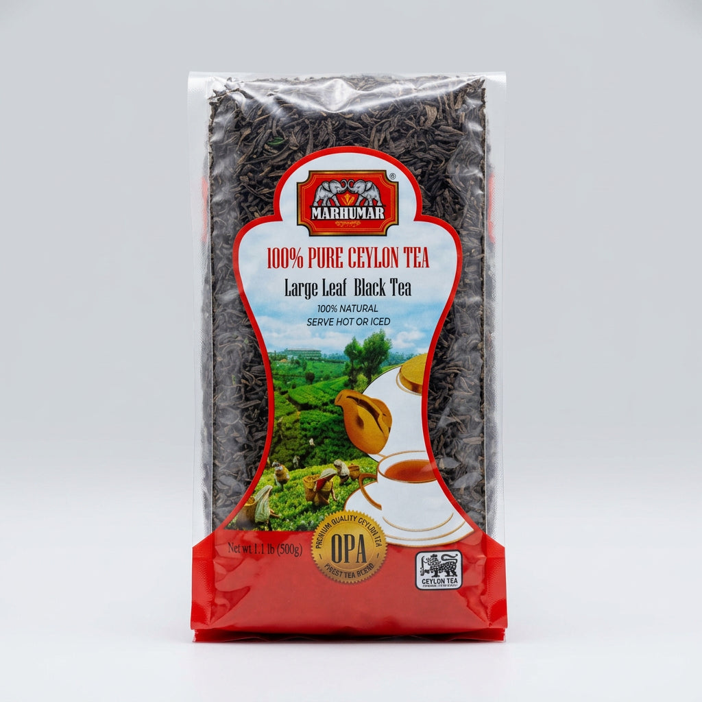 Marhumar 100% Pure Ceylon Large Leaf Black Tea, 1.1 lb (500g) — front of pack