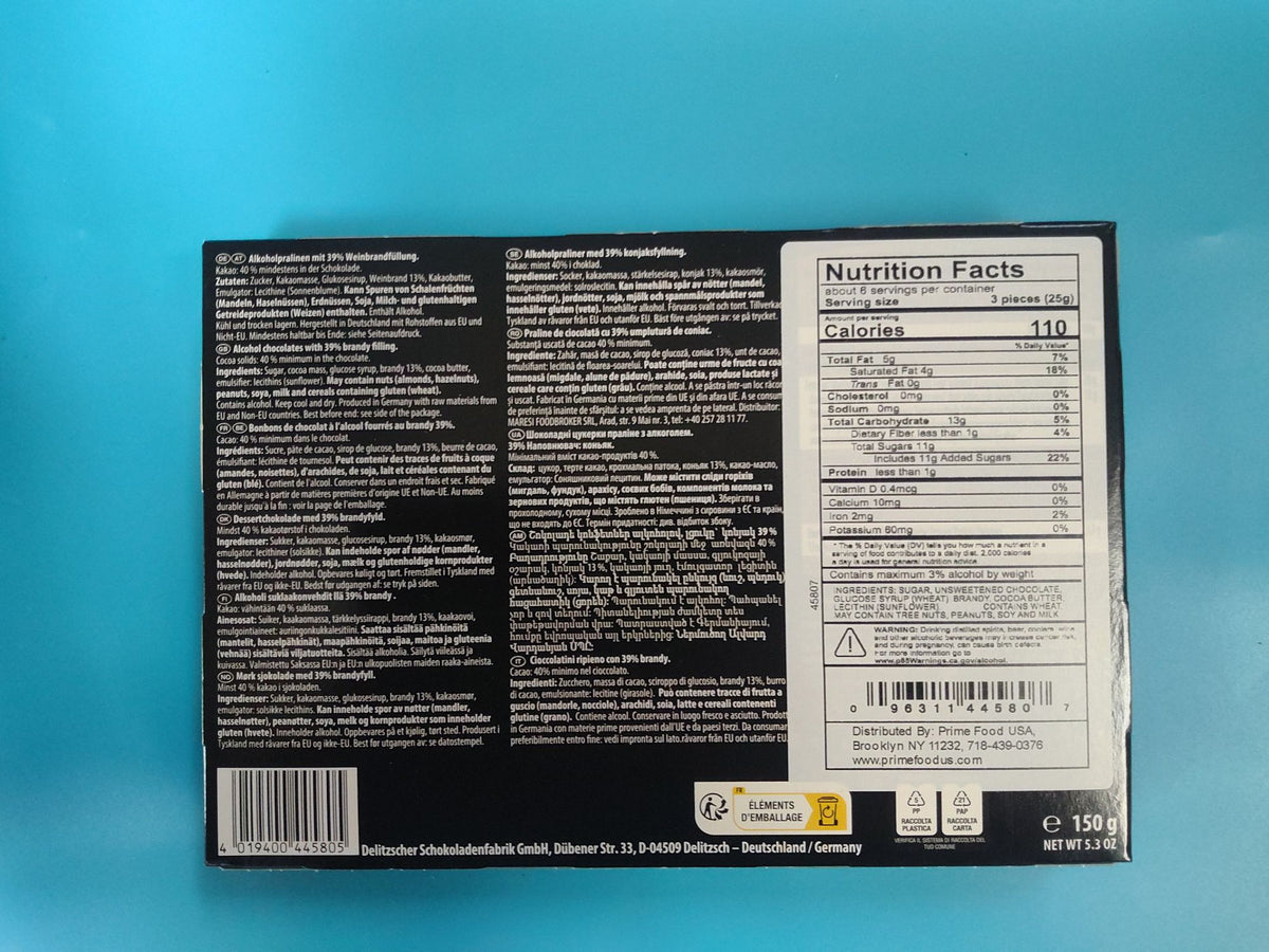 Laroshell Weinbrand Bohnen Brandy Filled Chocolates 150g - ingredients and nutrition