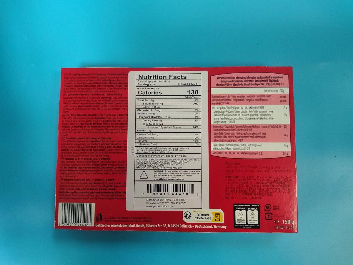 Laroshell Weinbrand-Kirsche Cherry & Brandy Filled Chocolates 150g