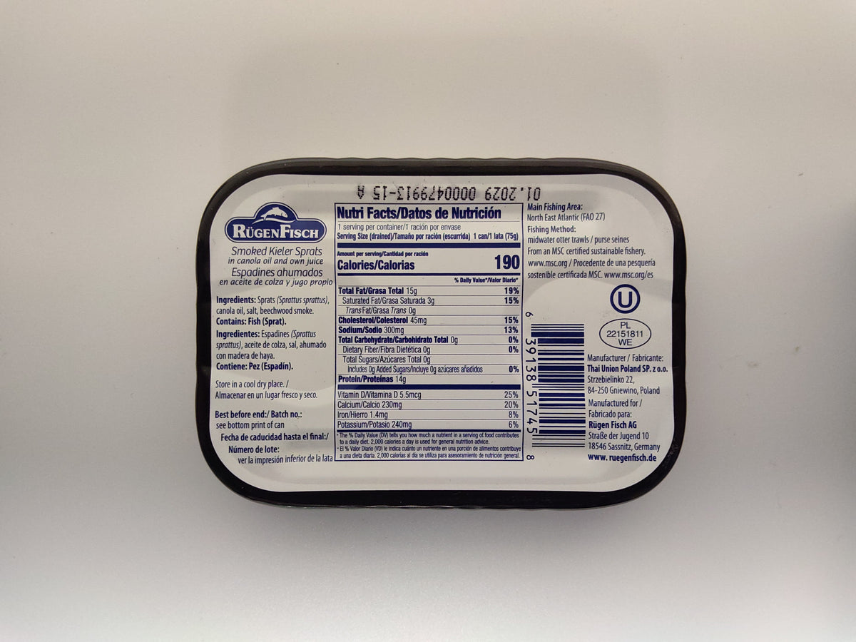 RügenFisch Kieler Sprats in Vegetable Oil, 6.7 oz (190g)
