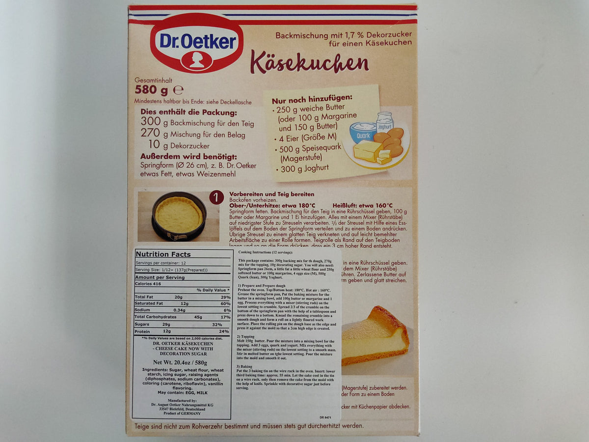 Dr. Oetker Käsekuchen Traditional Cheesecake Mix, 18.3 oz (520g)