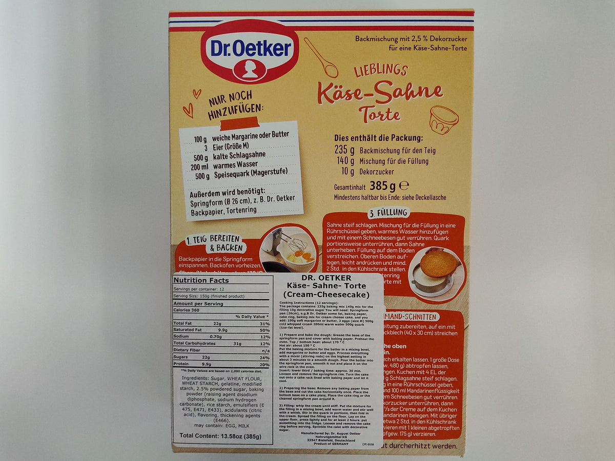 Dr. Oetker Lieblings Käse-Sahne Torte Kit, 5.6 oz (160g)