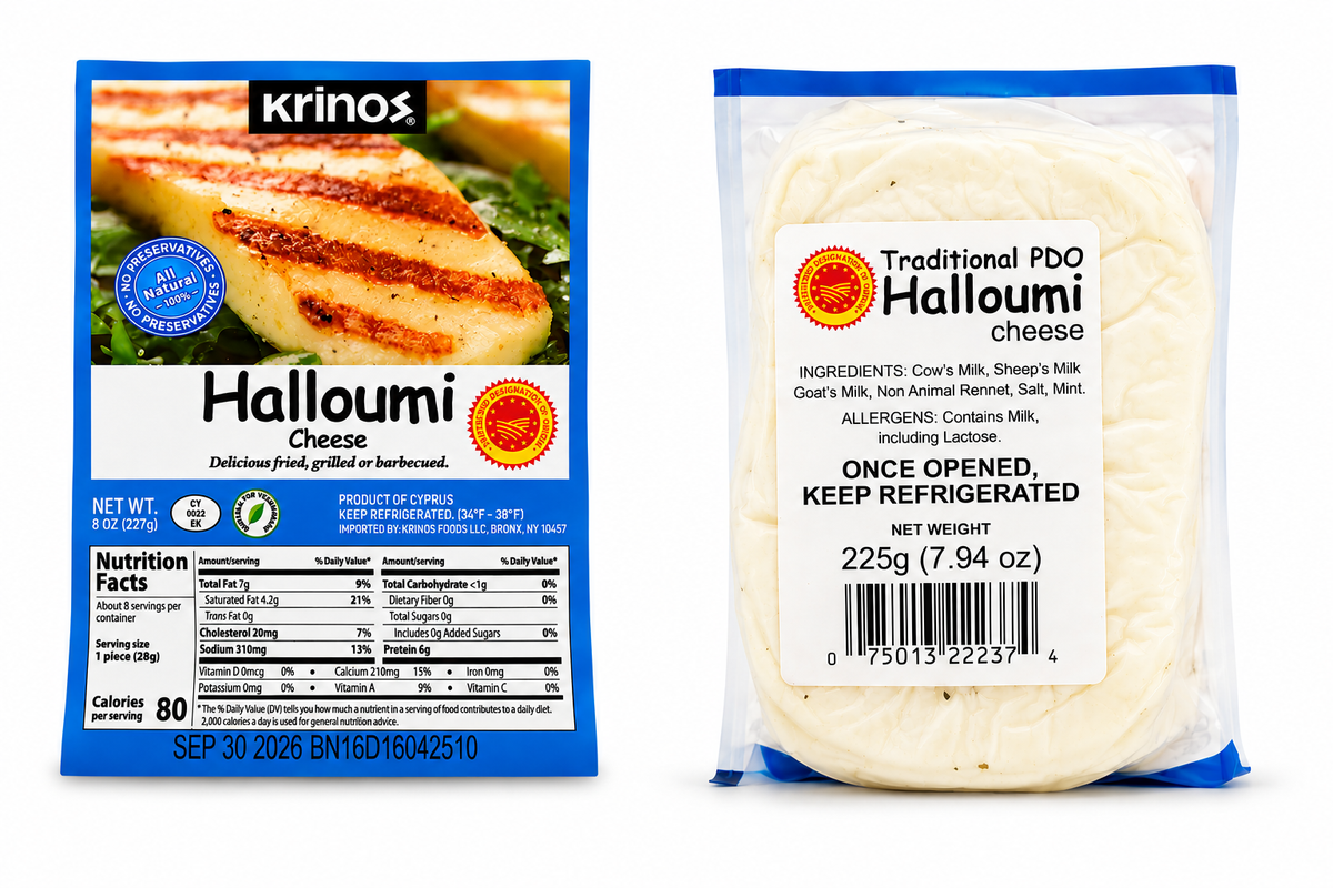 Krinos Traditional PDO Halloumi Cheese, 8 oz (227g)