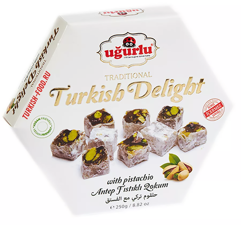 Ugurlu Antep Pistachio Lokum, Hexagonal Box, 8.8 oz (250g)