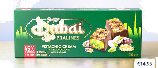 Bergen Dubai-Style Pistachio Cream Pralines – Milk Chocolate with Kadayif (240g)