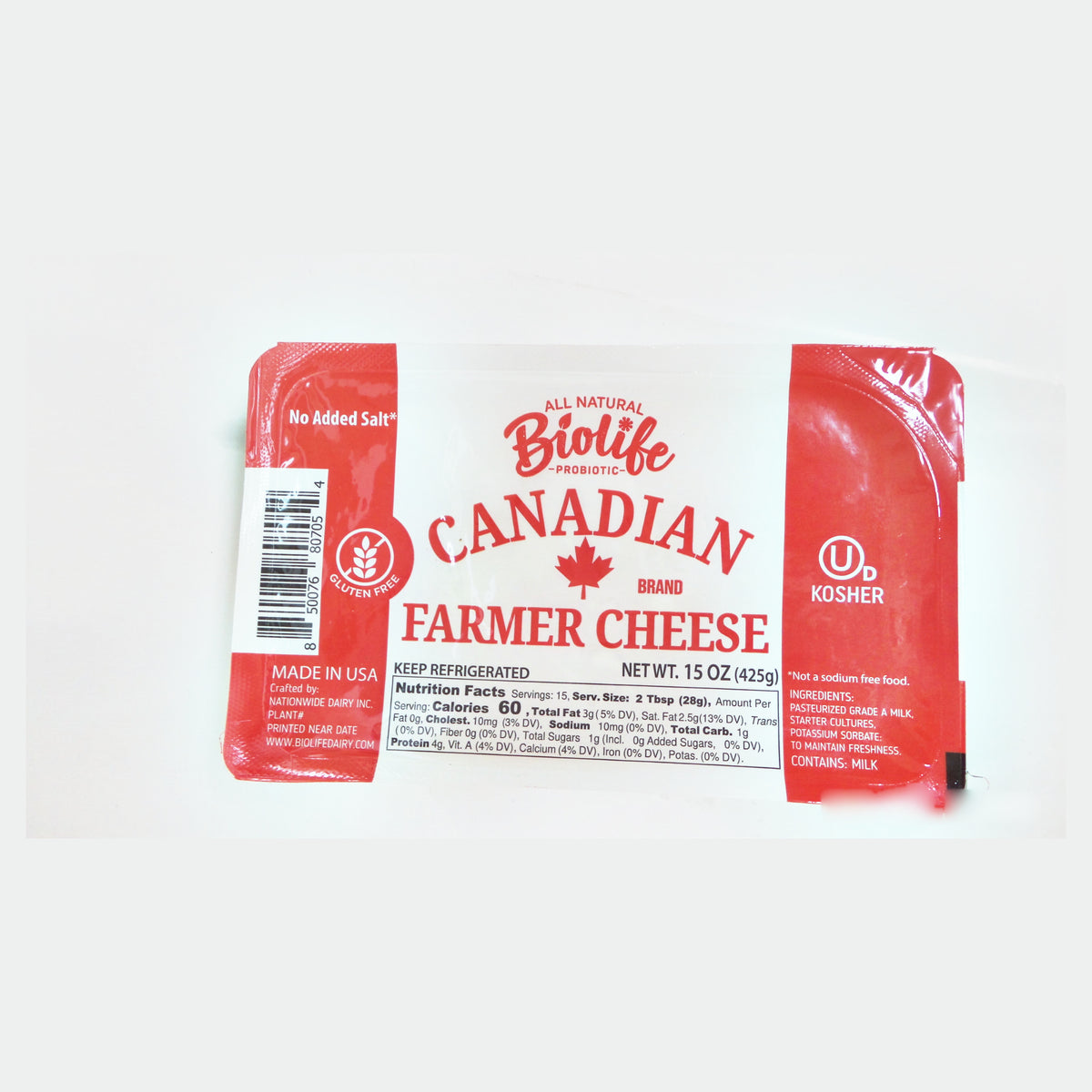Biolife Canadian Farmer Cheese, 15 oz (425g)