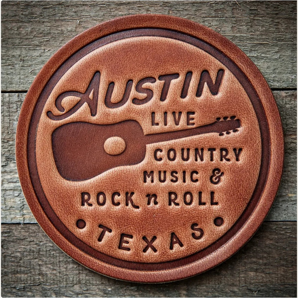 Sugarhouse Leather Coaster — Austin, Texas, Handmade in USA — front