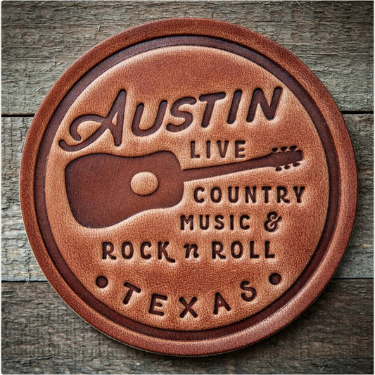 Sugarhouse Leather Coaster — Austin, Texas, Handmade in USA — front