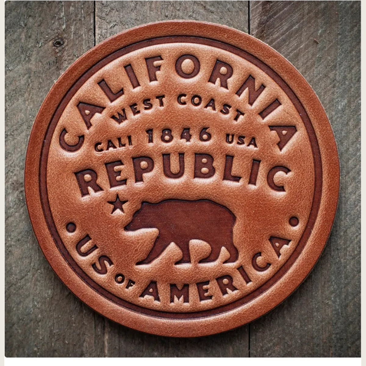 Sugarhouse Leather Coaster — California Republic, Handmade in USA — coaster-calrep-1