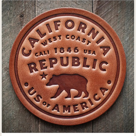 Sugarhouse Leather Coaster — California Republic, Handmade in USA — coaster-calrep-1