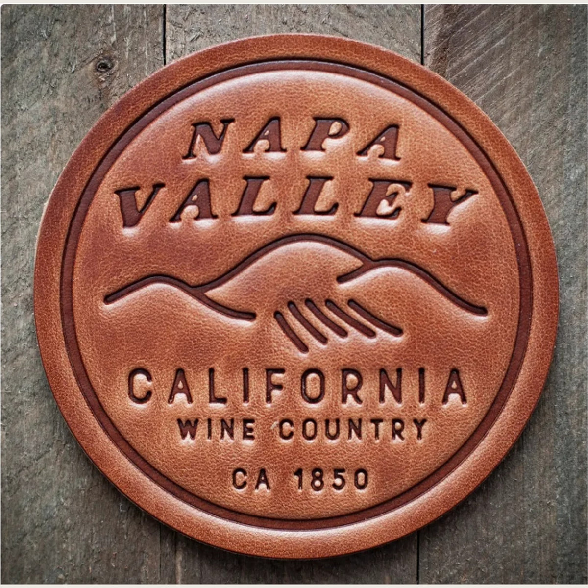 Sugarhouse Leather Coaster — Napa Valley, Handmade in USA — front