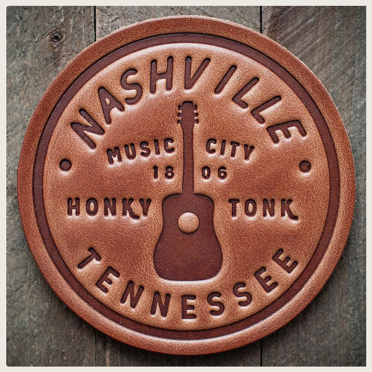 Handmade Leather Coaster — Nashville, Tennessee, Made in USA — coaster-nashville