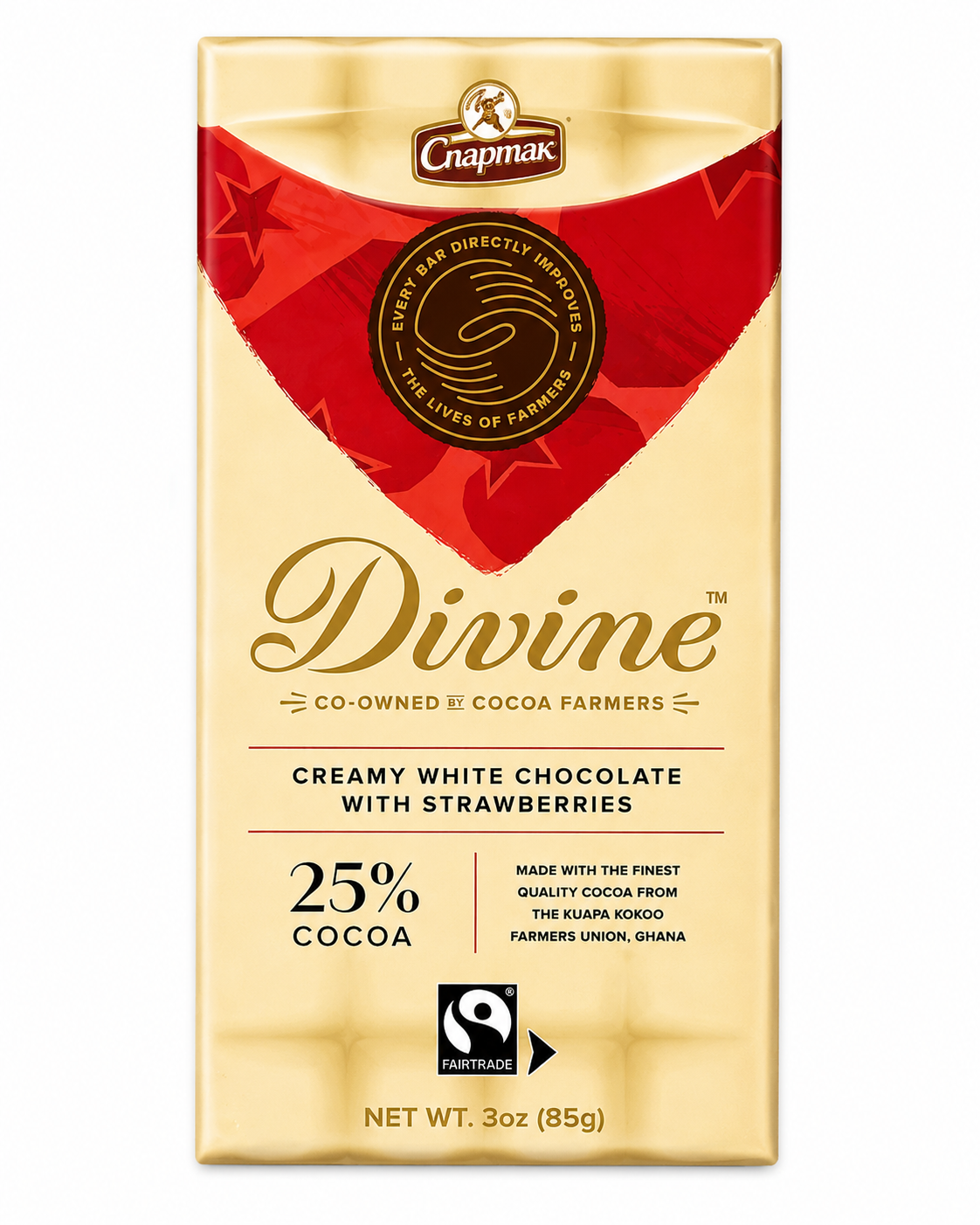 Divine White Chocolate with Strawberries, 25% Cocoa, 3 oz (85g)