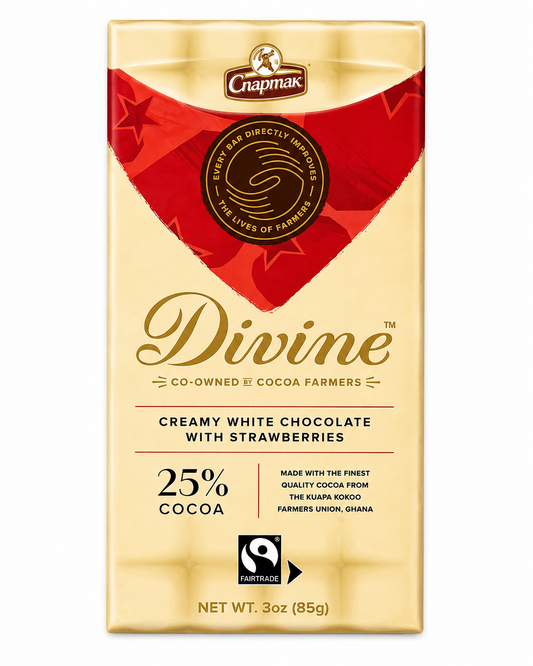 Divine White Chocolate with Strawberries, 25% Cocoa, 3 oz (85g)