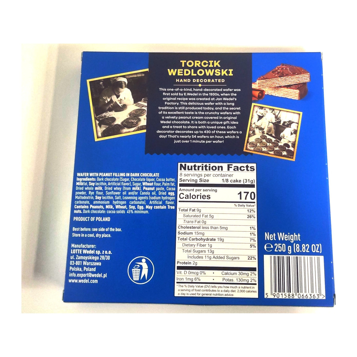 E. Wedel Torcik Wedlowski, 250 g, back: ingredients, allergens and nutrition facts