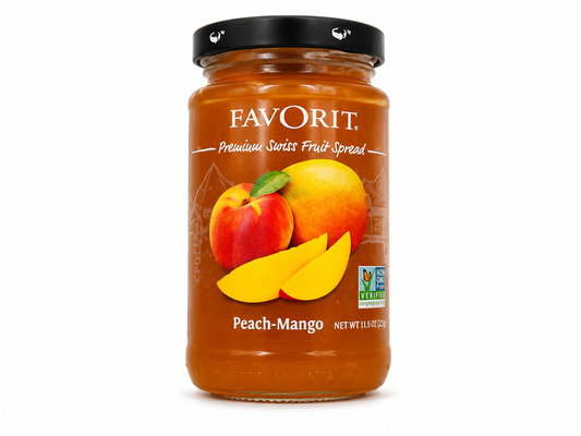 Favorit Peach–Mango Premium Swiss Fruit Spread – 12.3 oz