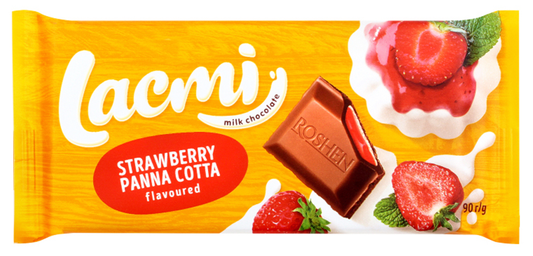Roshen Lacmi Milk Chocolate with Strawberry Panna Cotta, 3.2 oz (90g)