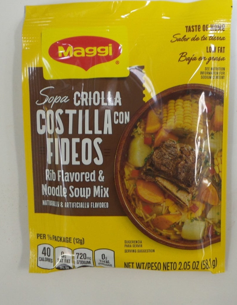 Maggi Sopa Criolla Costilla con Fideos Rib & Noodle Soup Mix, 2.05 oz (58.1g)