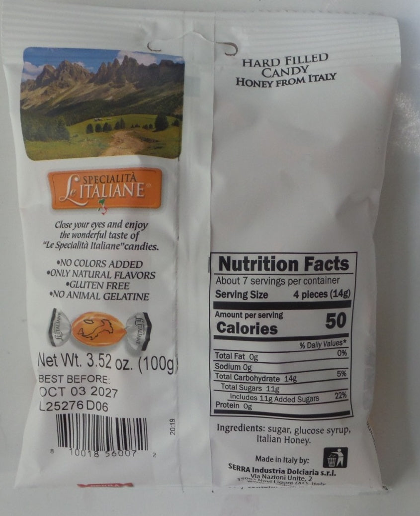 Le Italiane Hard Filled Candy with Honey from Italy, 3.52 oz (100g)