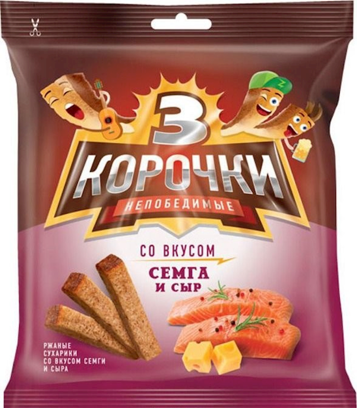 Suhariki Tri Korochki Rjanie Salmon/Cheese, 3.5 oz (100g)