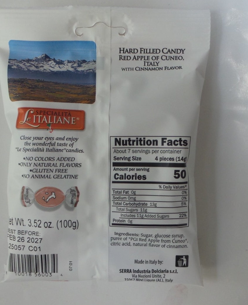 Le Italiane Hard Candy Red Apple & Cinnamon, 3.52 oz (100g)