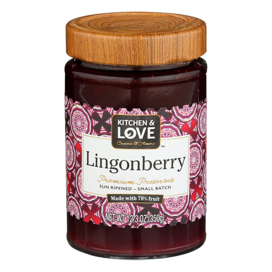 Kitchen & Love Premium Lingonberry Preserves 70% Fruit, 12.3 oz (349g)