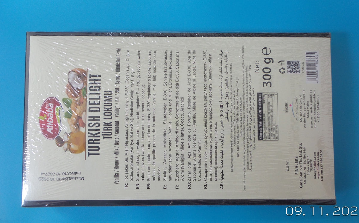 Alibaba Turkish Delight Vanilla, Nuts & Coconut, 10.6 oz (300g)