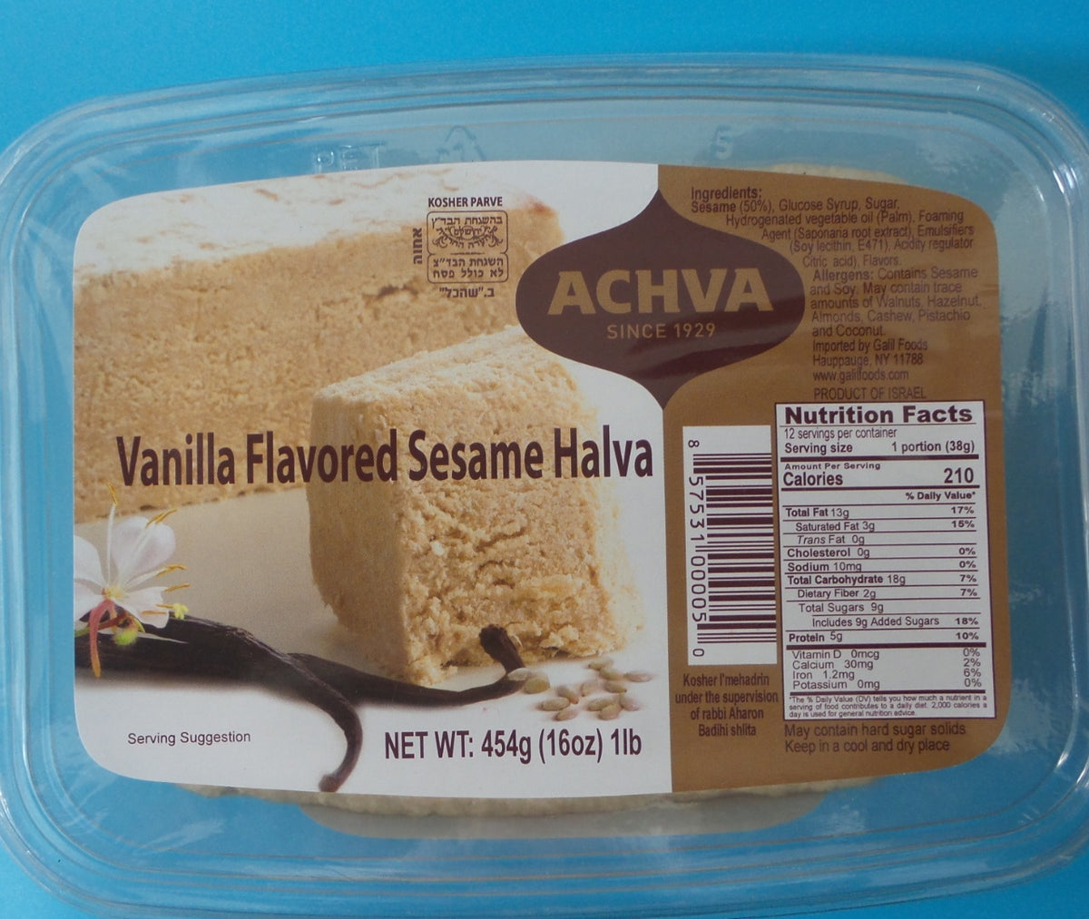 Achva Vanilla Flavored Sesame Halva, 16 oz (454g)