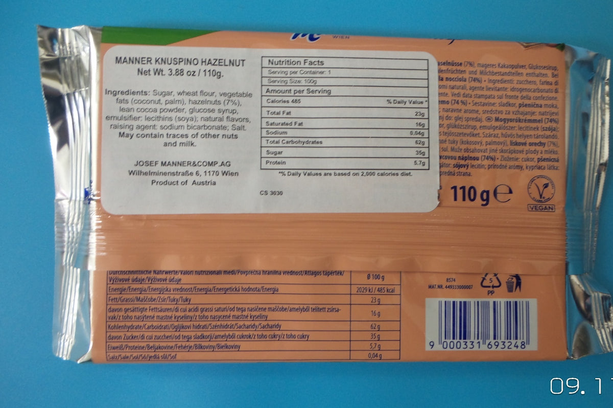 Manner Knuspino Hazelnut / Haselnuss Wafers, 3.88 oz (110g)