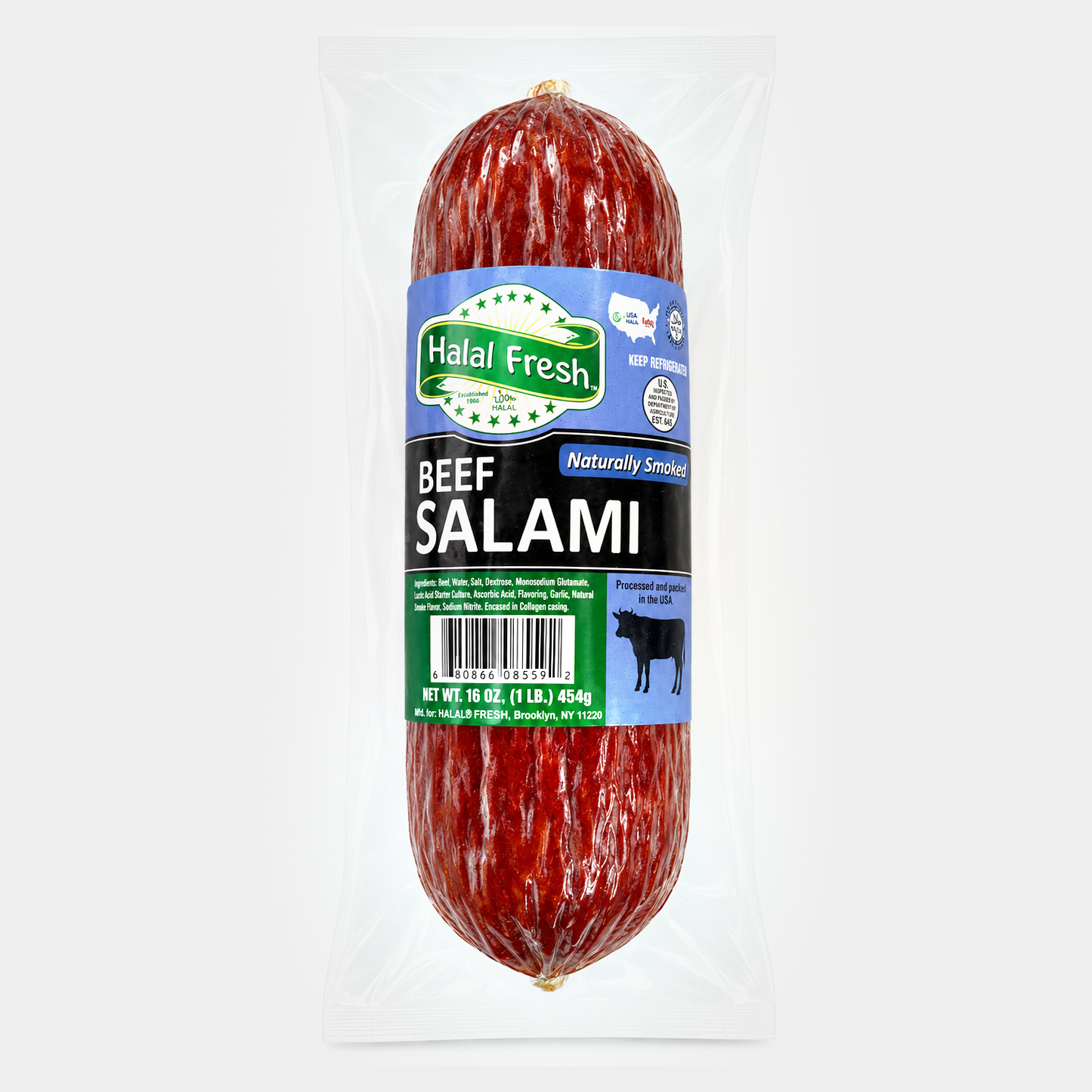 Halal Fresh Beef Salami, 16 oz (1 lb) / 454 g