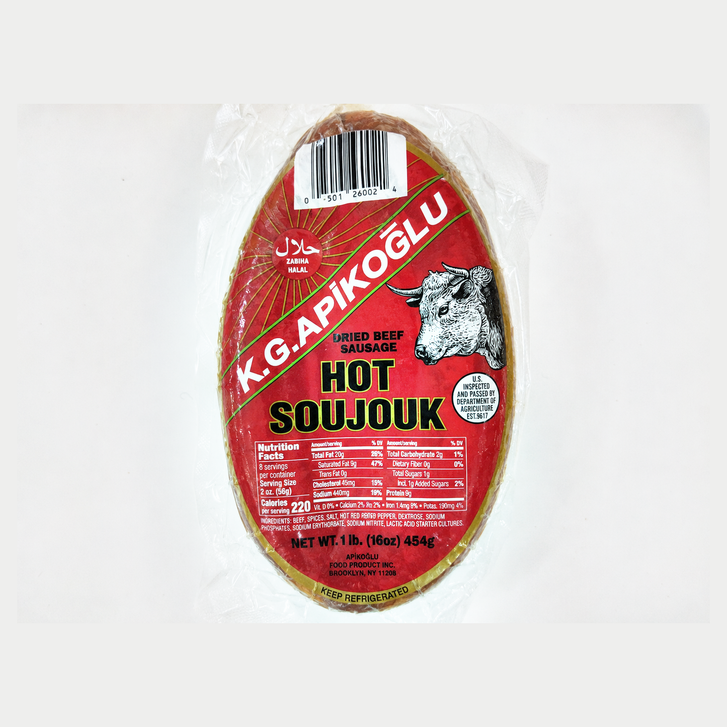 K.G. Apikoğlu Hot Soujouk, 16 oz (1 lb) / 454 g