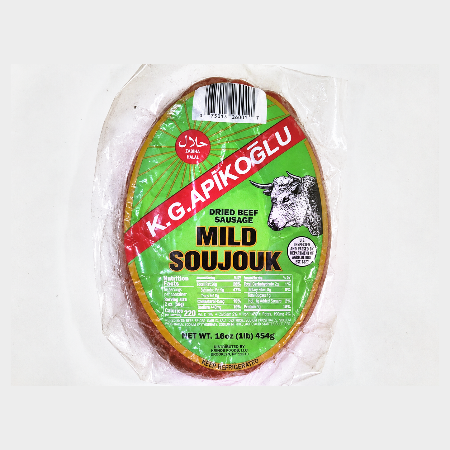 K.G. Apikoğlu Mild Soujouk, 16 oz (1 lb) / 454 g