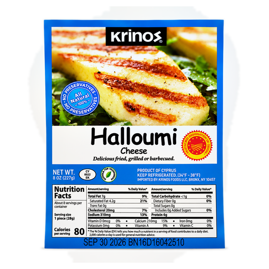 Krinos Traditional PDO Halloumi Cheese, 8 oz (227g)