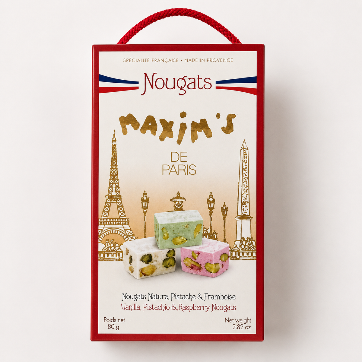 Maxim's de Paris Nougats – Vanilla, Pistachio & Raspberry, 2.82 oz (80g)