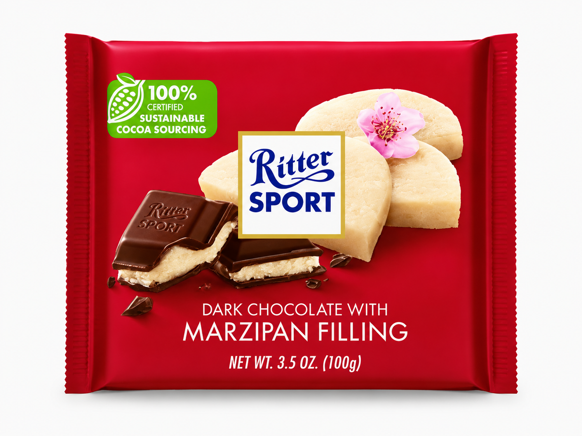 Ritter Sport Dark Chocolate with Marzipan Filling, 3.5 oz (100g)