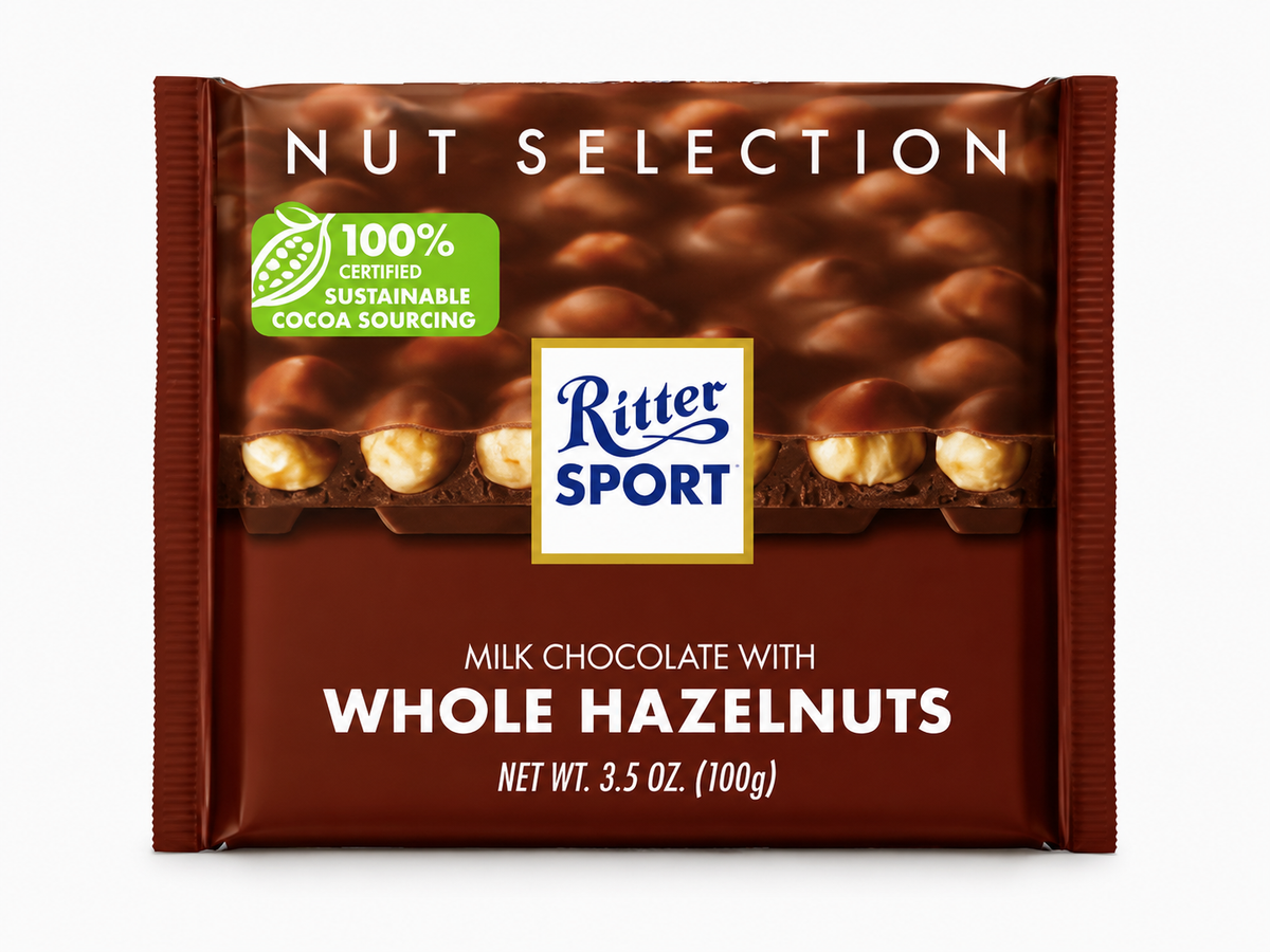 Ritter Sport Nut Selection Milk Chocolate with Whole Hazelnuts, 3.5 oz (100g)