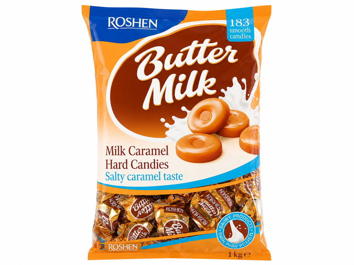 Roshen Butter Milk Caramel Hard Candies, 2.2 lb (1kg)