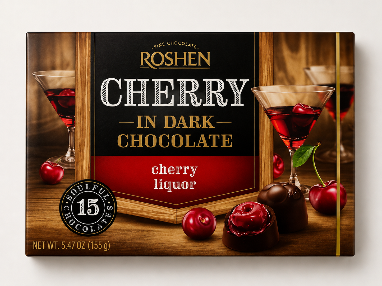 Roshen Cherry in Dark Chocolate with Cherry Liqueur, 15 pieces, 5.47 oz (155g)