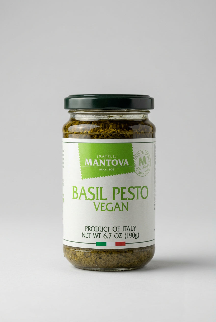Fratelli Mantova Basil Pesto, Vegan — front of jar