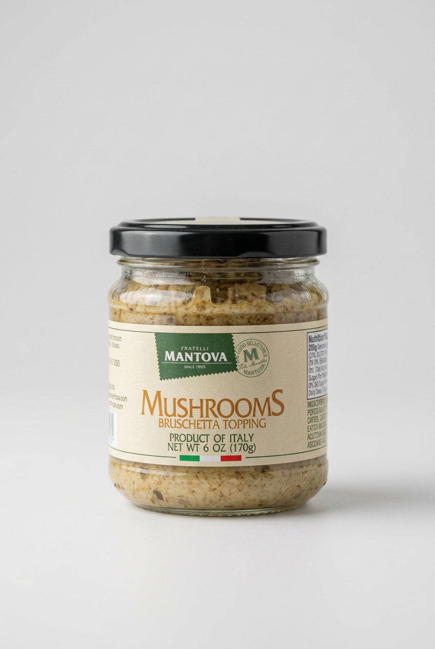 Fratelli Mantova Mushroom Bruschetta Topping — front of jar