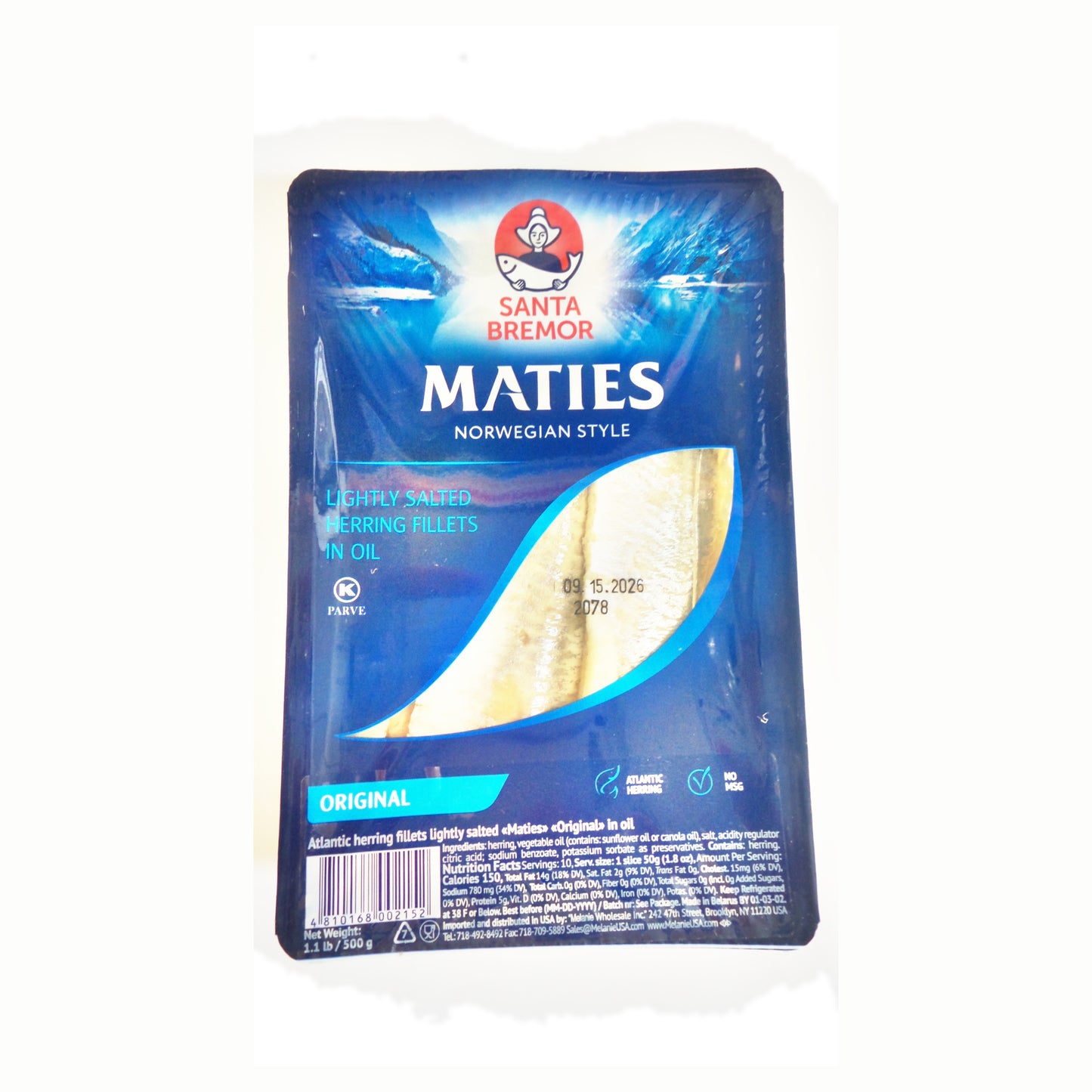 Santa Bremor Maties Norwegian Style Lightly Salted Herring Fillets in Oil, 1.1 lb (500g)